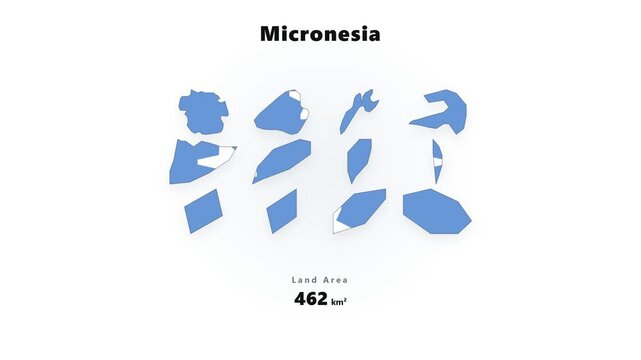 Digital Map Of Micronesia, Overlaid With Its Official National Flag And Showing A Total Land Area.