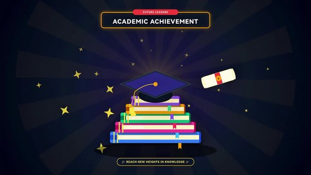 Future Leaders Academic Achievement Graduation Cap and Books Animation