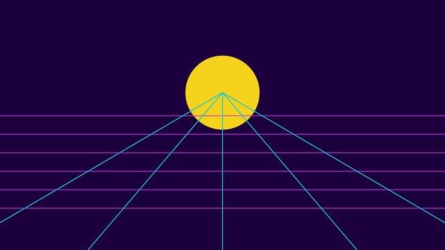 Retro synthwave sun horizon grid animation loop for cyberpunk backgrounds 4k retrowave