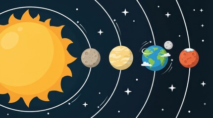Fototapeta premium Solar system vector illustration with sun and inner planets