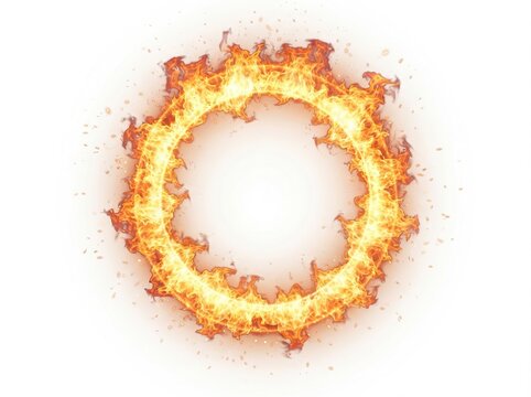 A circular ring of bright orange and yellow flames isolated on white background