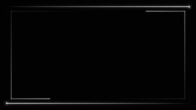 Transparent rectangular seamless silver light frame streaming overlay loop glowing border animation with alpha channel background.
