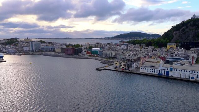 Aerial view of Tonsberg harbor and waterfront  Norway - coastal town Norway, Alesund