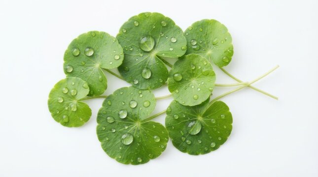 Fresh gotu kola leaves with dew drops