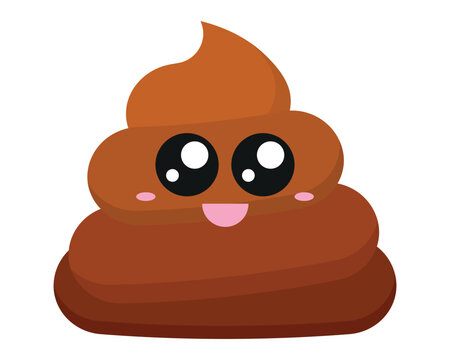 Cartoon poop mascot logo friendly emoticon happy face isolated on white