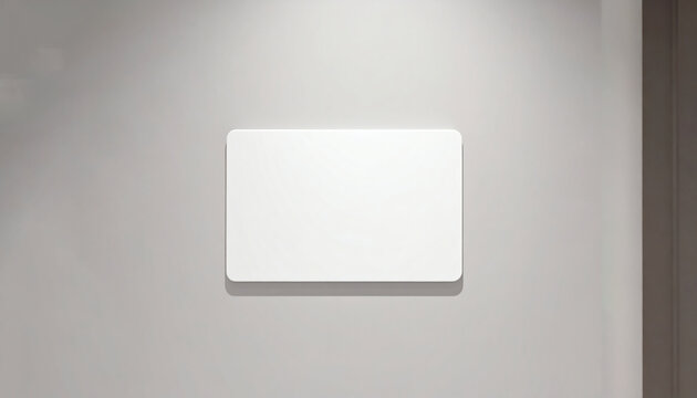White blank sign mounted on a clean grey wall inside a modern office space for professional branding and signage display