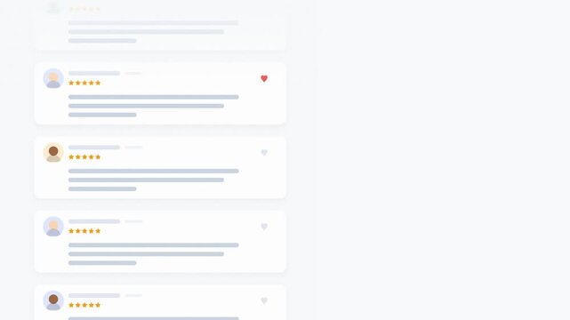 User reviews speech bubbles animation with rating stars and diverse avatars for positive customer feedback concept on white background.