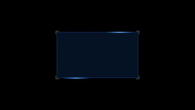 Glowing futuristic neon HUD callout frame for digital interface. Sci fi HUD lower third with copy space for broadcast titles. Neon UI screen overlay for gaming and news use. News mocup frame