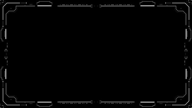Interactive minimal HUD frame background offers black copy space with clean futuristic border lines, tech corner marks, simple interface titles, gaming overlays, software demos, cyber screens