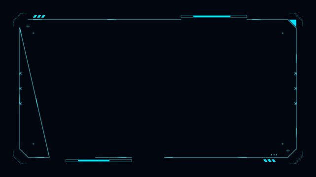 Glowing Futuristic HUD video frame Digital technology plexus lines background. Technology HUD template. Frame HUD element. HUD viewfinder Interference. Hologram VHS Noise Background In Hi Future Frame