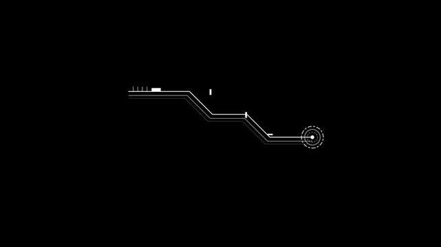 Dynamic modern HUD callout futuristic line overlay, descending sci-fi tech interface and clean digital title pointer motion graphics 4K stock.