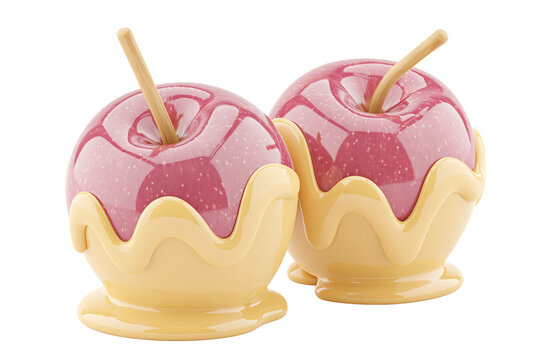 Lovely pale rose caramel apple pair with golden peak accents and silky glossy shine isolated on transparent background for premium packaging design