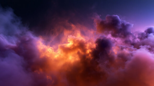 Dramatic Storm Clouds with Fiery Sunset Light in Sky