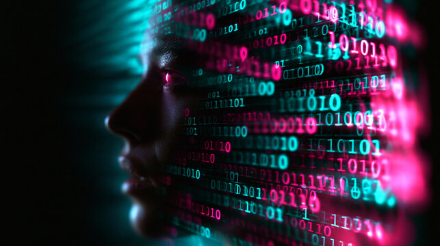 Artificial Intelligence Digital Human Profile with Binary Code
