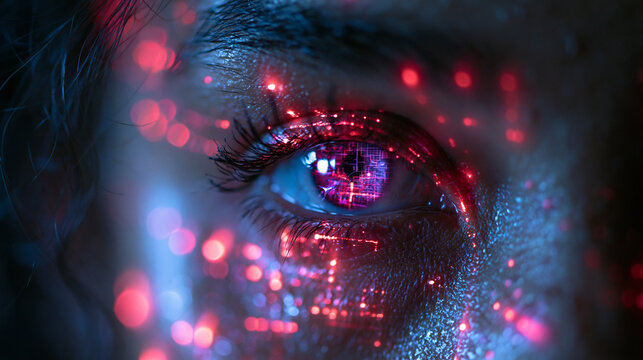 Close-up of Futuristic Eye with Biometric Digital Scan