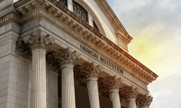 Financial Institute closeup view of building front
