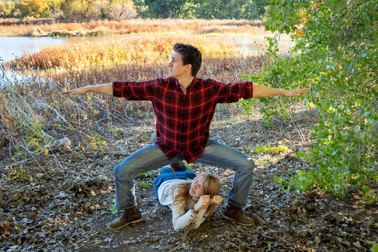 balancing pose outdoors