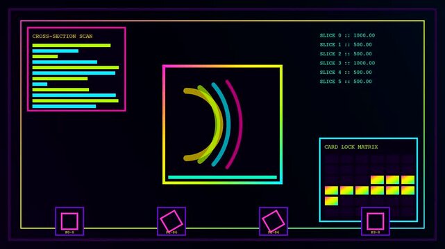A secure contactless payment system displays dynamic glowing metrics and digital wave patterns on a dark screen interface as part of a modern data processing