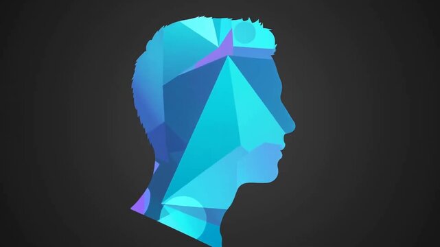 Abstract Blue Human Head Profile with Geometric Polygon Design on Dark Background