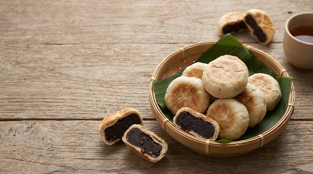 An Indonesian snack visualization showing food bakpia kumbu a snack from Indonesia made from adzuki bean or tolo bean a traditional snack from Yogyakarta Indonesia for journey and food concepts 3D