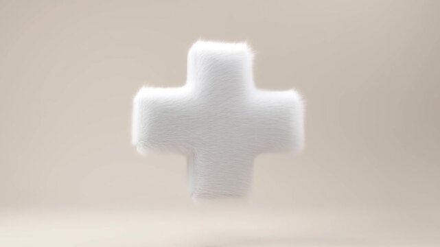 Soft white plus symbol centered on beige background with subtle fuzzy edges