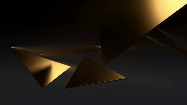 Abstract Gold Geometric Planes in Dark Space with Dramatic Light and Shadows