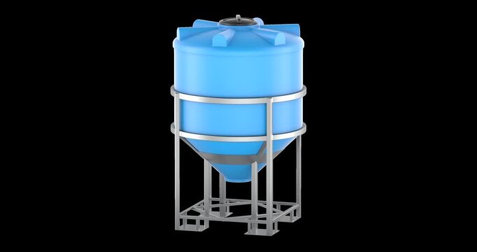 Cone bottom plastic inductor tank with stand rotation animation seamlessly loopable. 3D rendering isolated on transparent background