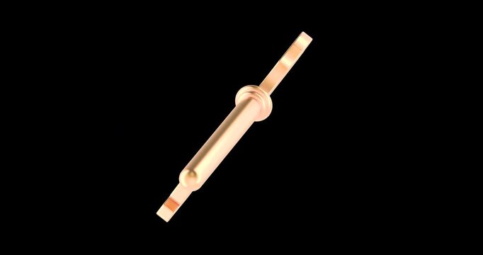 Golden vintage key rotation animation seamlessly loopable. 3D rendering isolated on transparent background