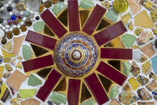 Main chedi (Phra That) decorated with over 5 million colourful mosaic stones and ceramic pieces, Buddhist temple complex Wat Phra That Sorn Kaew, Khao Kho Mountains, Phetchabun Province, Isan, Thailand