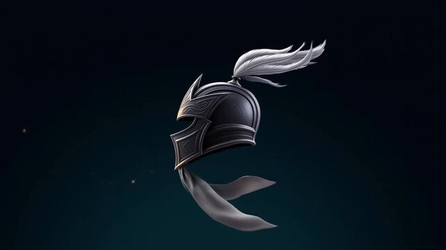 Ancient warrior helmet with feather plume isolated on dark blue background