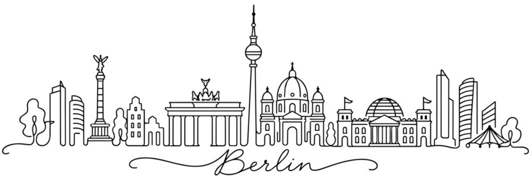 Berlin Germany Skyline Continuous One Line Drawing with Famous Landmarks
