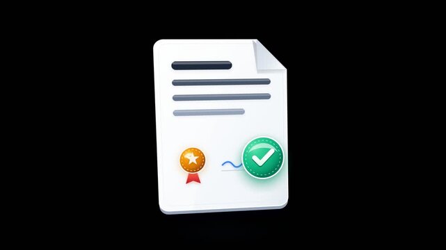 Document sheet receiving official verification stamp and checkmark
