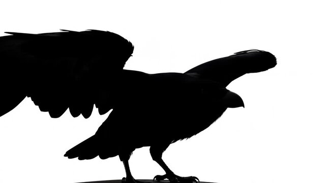 Large Bird of Prey Flying With Wings Spread in Black Silhouette Against White Background
