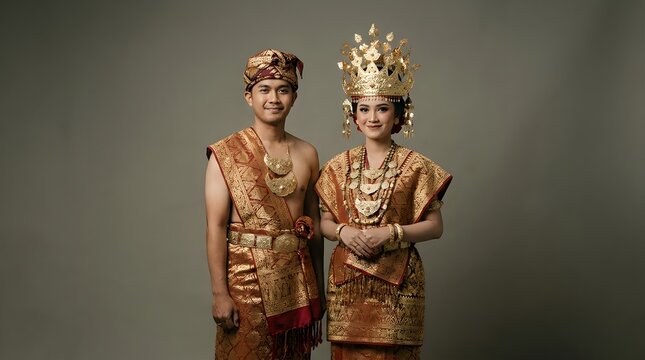 Indonesian Couple in Traditional Aesan Gede Wedding Attire from Palembang South Sumatra