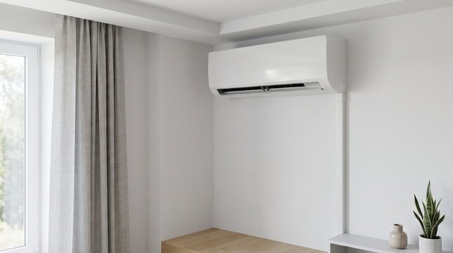 Modern wall-mounted air conditioner in a bright living room
