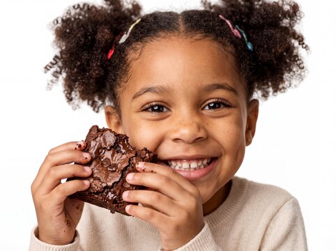 Childhood Sweetness: Joyful Young African-American Girl with Gourmet Brownie