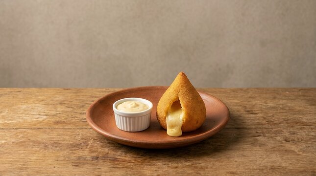 Delicious chicken coxinha with cheese served in a traditional way in the interior of Brazil representing Brazilian savory cuisine chicken coxinha cheese filling Brazilian savory S�o Paulo origin