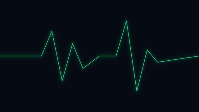 Green heartbeat ekg pulse line animation on 4k black background, medical