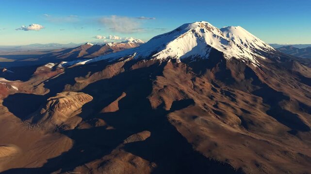 Snow-capped Kunturiri volcanic complex in Chile