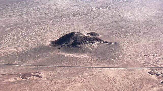 Aerial view of volcanic Desert road in Atacama Desert Chile