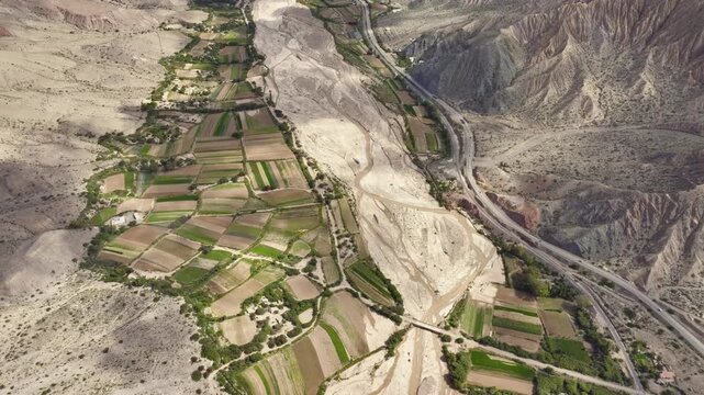 Aerial view of farmland in Purmamarca, Jujuy, Argentina