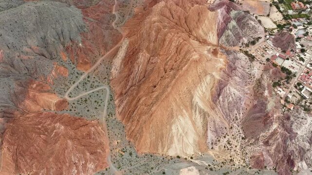 Aerial view of colorful hills near Purmamarca, Argentina