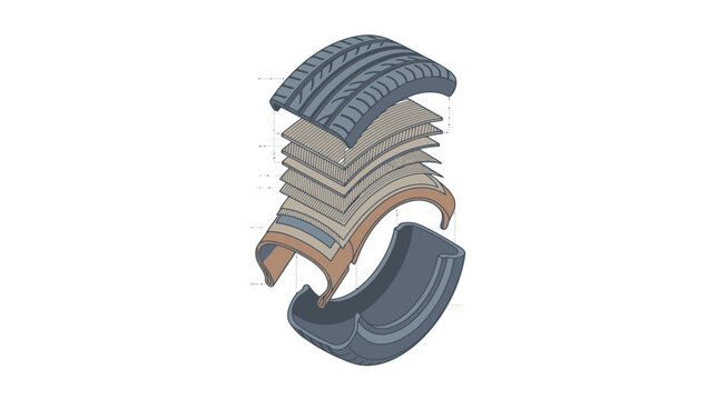 Detailed cross section diagram showing internal layers and structure of a car tire. EPS Editable