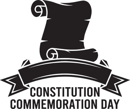 Black silhouette of a paper scroll and banner for constitution commemoration day event celebration design element Vector