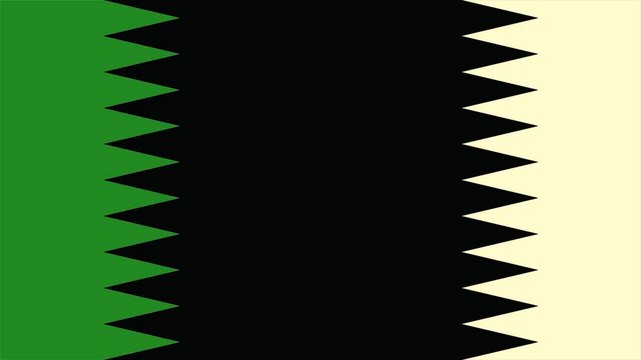 Minimalist vertical flag graphic with green black and cream serrated borders