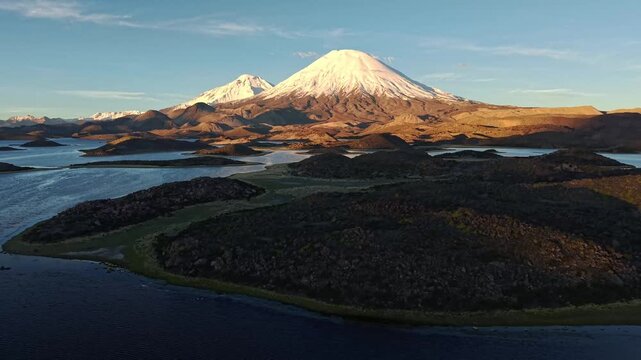 Parinacota Volcano above Cotacotani Lagoons in Chile