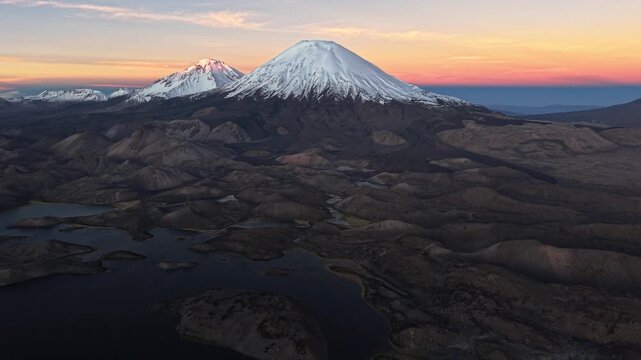 Parinacota Volcano above Cotacotani Lagoons in Chile