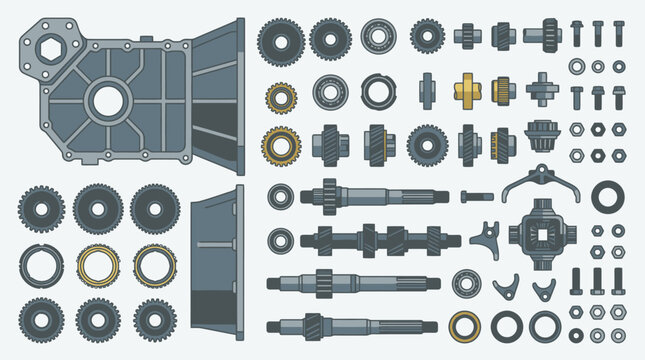 gearbox transmission parts components mechanical engineering vector illustration. EPS Editable