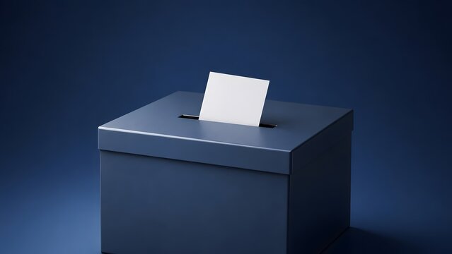 Blank White Paper Ballot Being Dropped Into Dark Blue Voting Box