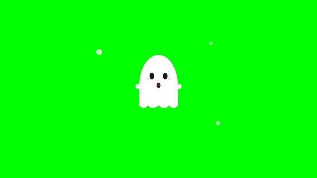White Ghost Floating On Bright Green Screen Background.